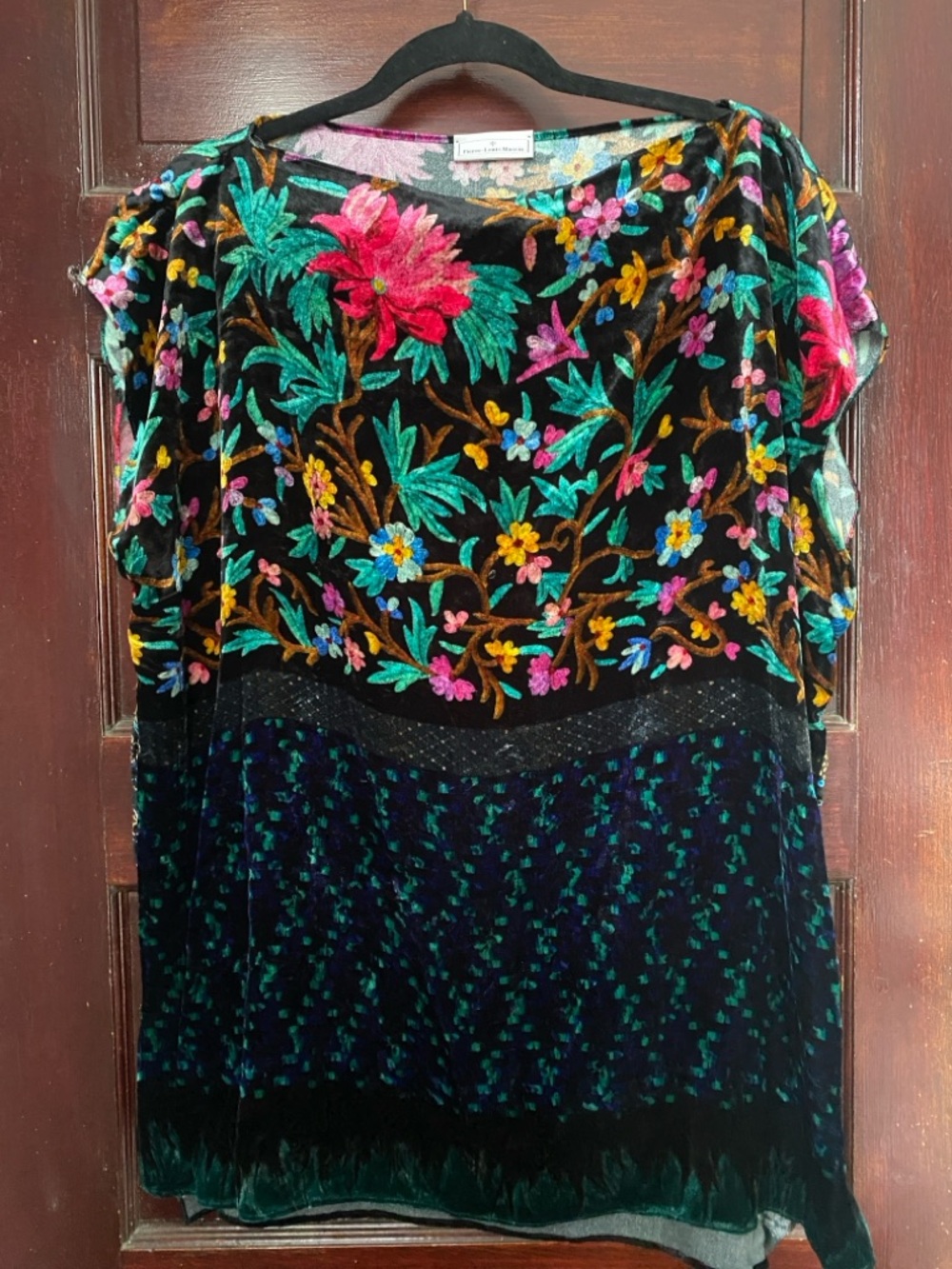 Pierre-Louis Mascia Floral-Pattern Velvet/Silk Blend Top/Blouse, Size M/L